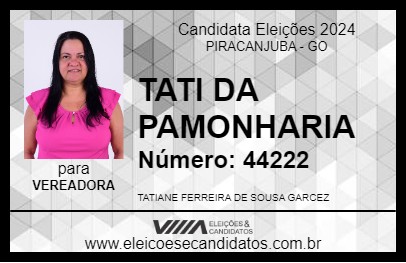 Candidato TATI DA PAMONHARIA 2024 - PIRACANJUBA - Eleições