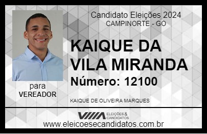 Candidato KAIQUE DA VILA MIRANDA 2024 - CAMPINORTE - Eleições