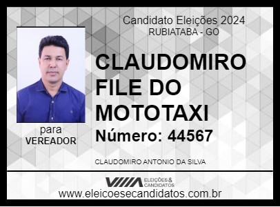 Candidato CLAUDOMIRO FILE DO MOTOTAXI 2024 - RUBIATABA - Eleições