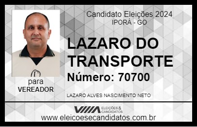 Candidato LAZARO DO TRANSPORTE 2024 - IPORÁ - Eleições