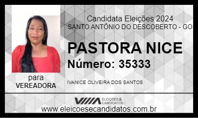 Candidato PASTORA NICE 2024 - SANTO ANTÔNIO DO DESCOBERTO - Eleições