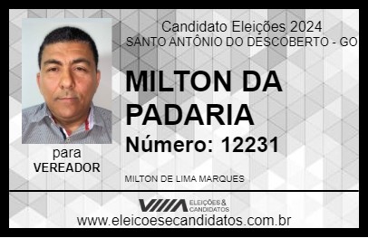 Candidato MILTON DA PADARIA 2024 - SANTO ANTÔNIO DO DESCOBERTO - Eleições