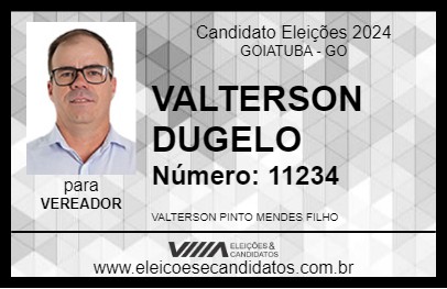 Candidato VALTERSON DUGELO 2024 - GOIATUBA - Eleições