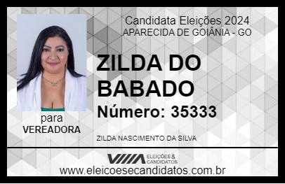 Candidato ZILDA DO BABADO 2024 - APARECIDA DE GOIÂNIA - Eleições