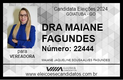 Candidato DRA MAIANE FAGUNDES 2024 - GOIATUBA - Eleições