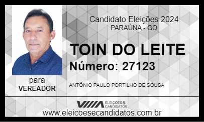 Candidato TOIN DO LEITE 2024 - PARAÚNA - Eleições