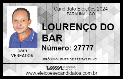 Candidato LOURENÇO DO BAR 2024 - PARAÚNA - Eleições