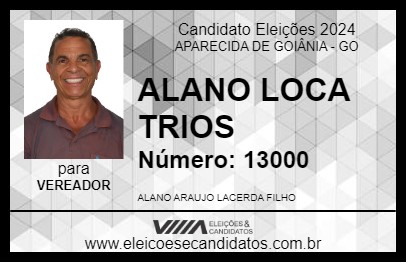 Candidato ALANO LOCA TRIOS 2024 - APARECIDA DE GOIÂNIA - Eleições