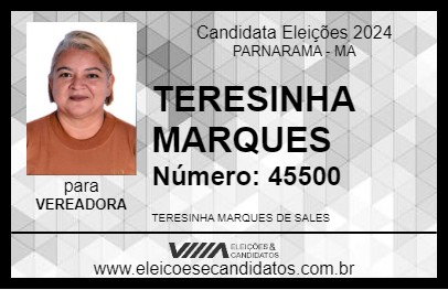 Candidato TERESINHA MARQUES 2024 - PARNARAMA - Eleições