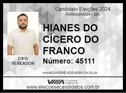 Candidato HIANES DO CÍCERO DO FRANCO 2024 - PARNARAMA - Eleições