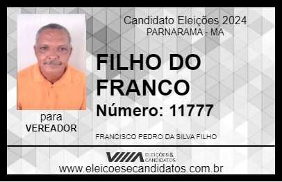 Candidato FILHO DO FRANCO 2024 - PARNARAMA - Eleições