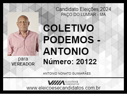 Candidato COLETIVO PODEMOS - ANTONIO 2024 - PAÇO DO LUMIAR - Eleições