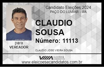 Candidato CLAUDIO SOUSA 2024 - PAÇO DO LUMIAR - Eleições