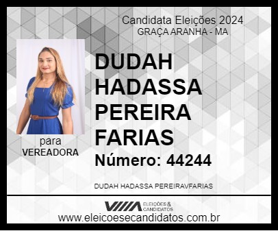 Candidato DUDAH HADASSA PEREIRA FARIAS 2024 - GRAÇA ARANHA - Eleições