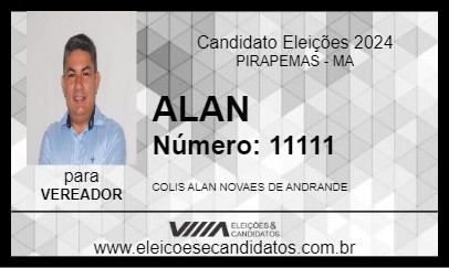 Candidato ALAN 2024 - PIRAPEMAS - Eleições