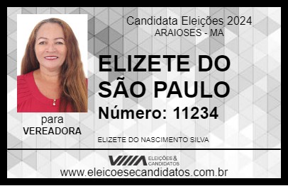 Candidato ELIZETE DO SÃO PAULO 2024 - ARAIOSES - Eleições