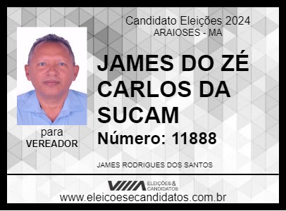 Candidato JAMES DO ZÉ CARLOS DA SUCAM 2024 - ARAIOSES - Eleições