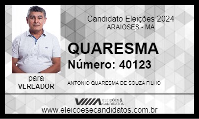 Candidato QUARESMA 2024 - ARAIOSES - Eleições