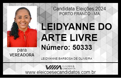 Candidato LEIDYANNE DO ARTE LIVRE 2024 - PORTO FRANCO - Eleições