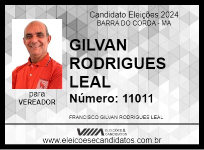 Candidato GILVAN RODRIGUES LEAL 2024 - BARRA DO CORDA - Eleições