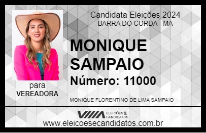 Candidato MONIQUE SAMPAIO 2024 - BARRA DO CORDA - Eleições