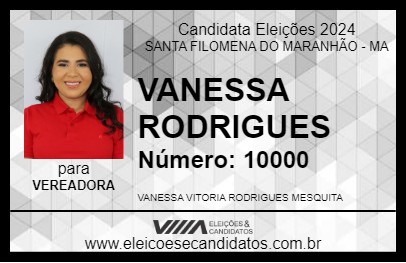 Candidato VANESSA RODRIGUES 2024 - SANTA FILOMENA DO MARANHÃO - Eleições