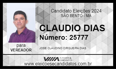 Candidato CLAUDIO DIAS 2024 - SÃO BENTO - Eleições