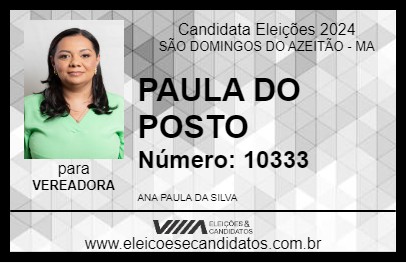 Candidato PAULA DO POSTO 2024 - SÃO DOMINGOS DO AZEITÃO - Eleições