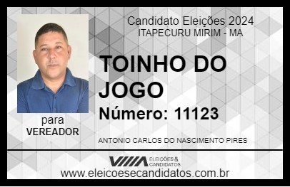 Candidato TOINHO DO JOGO 2024 - ITAPECURU MIRIM - Eleições