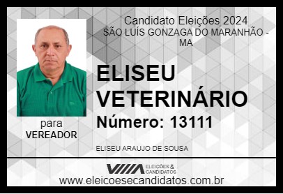 Candidato ELISEU VETERINÁRIO 2024 - SÃO LUÍS GONZAGA DO MARANHÃO - Eleições