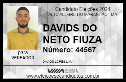 Candidato DAVIDS DO NETO FIUZA 2024 - ALTO ALEGRE DO MARANHÃO - Eleições