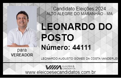 Candidato LEONARDO DO POSTO 2024 - ALTO ALEGRE DO MARANHÃO - Eleições