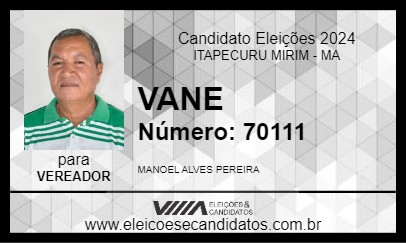 Candidato VANE 2024 - ITAPECURU MIRIM - Eleições