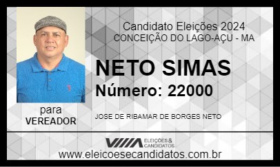 Candidato NETO SIMAS 2024 - CONCEIÇÃO DO LAGO-AÇU - Eleições