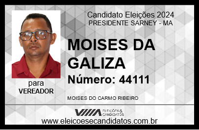 Candidato MOISES DA GALIZA 2024 - PRESIDENTE SARNEY - Eleições