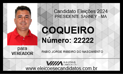 Candidato COQUEIRO 2024 - PRESIDENTE SARNEY - Eleições