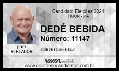 Candidato DEDÉ BEBIDA 2024 - TIMON - Eleições