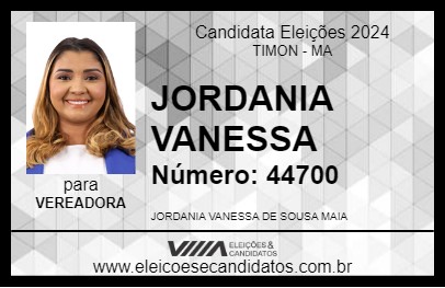 Candidato JORDANIA VANESSA 2024 - TIMON - Eleições