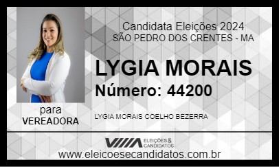 Candidato LYGIA MORAIS 2024 - SÃO PEDRO DOS CRENTES - Eleições