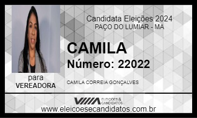 Candidato CAMILA 2024 - PAÇO DO LUMIAR - Eleições