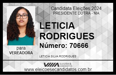 Candidato LETICIA RODRIGUES 2024 - PRESIDENTE DUTRA - Eleições