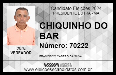 Candidato CHIQUINHO DO BAR 2024 - PRESIDENTE DUTRA - Eleições