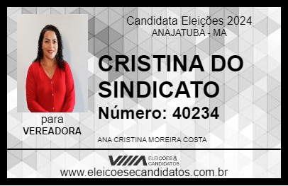 Candidato CRISTINA DO SINDICATO 2024 - ANAJATUBA - Eleições