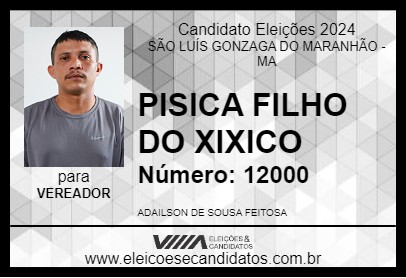 Candidato PISICA FILHO DO XIXICO 2024 - SÃO LUÍS GONZAGA DO MARANHÃO - Eleições