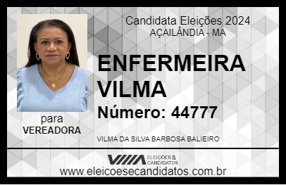 Candidato ENFERMEIRA VILMA 2024 - AÇAILÂNDIA - Eleições