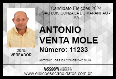 Candidato ANTONIO VENTA MOLE 2024 - SÃO LUÍS GONZAGA DO MARANHÃO - Eleições