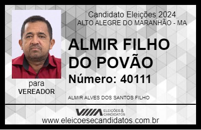 Candidato ALMIR FILHO DO POVÃO 2024 - ALTO ALEGRE DO MARANHÃO - Eleições