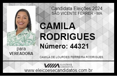 Candidato CAMILA RODRIGUES 2024 - SÃO VICENTE FERRER - Eleições