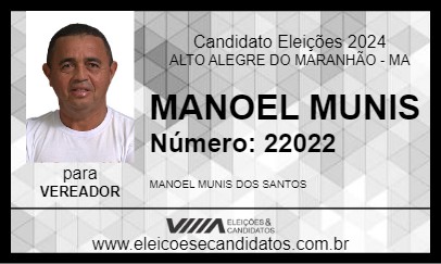 Candidato MANOEL MUNIS 2024 - ALTO ALEGRE DO MARANHÃO - Eleições