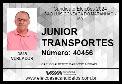 Candidato JUNIOR TRANSPORTES 2024 - SÃO LUÍS GONZAGA DO MARANHÃO - Eleições